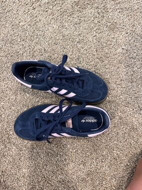 adidas Kids Navy Suede Sneakers with Pink Stripes